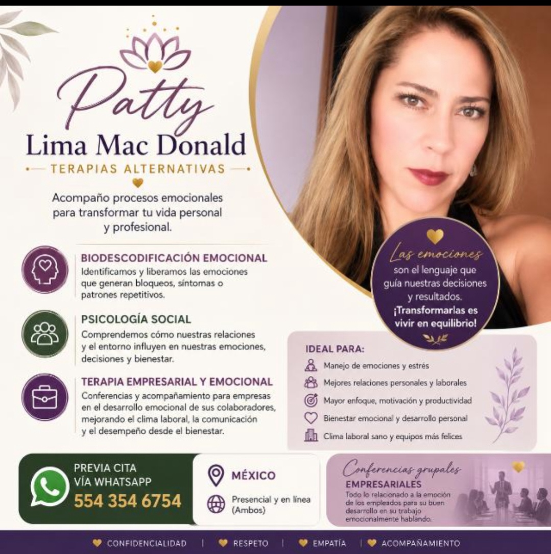 Imagen informativa de Patty Lima Mac Donald terapias alternativas
